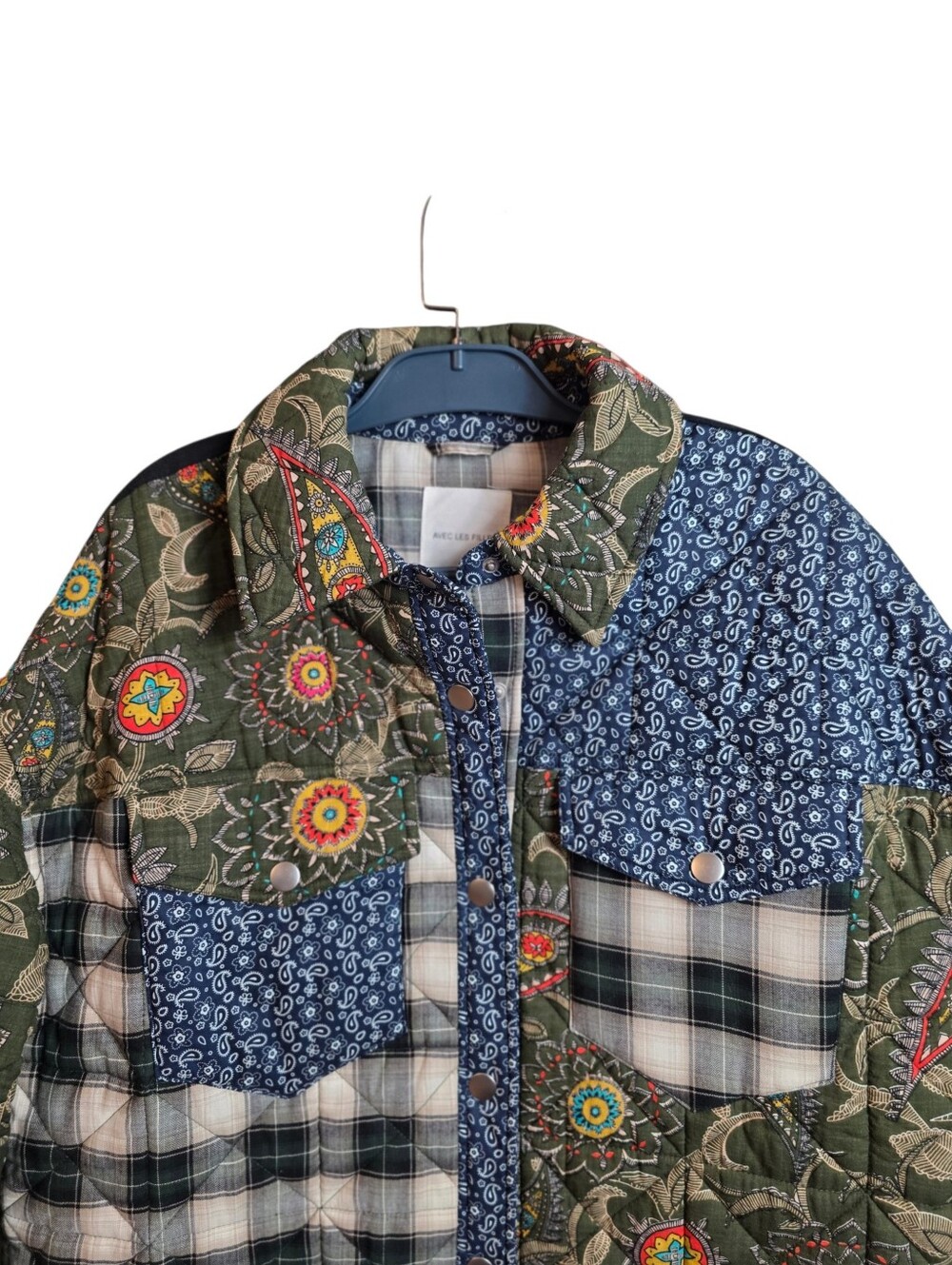 Avec Les Filles Patchwork Quilted Floral Plaid Shacket Jacket Large - Picture 5 of 16